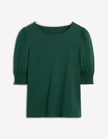 Short Sleeve Smocked Cuff Top-Green Pine
