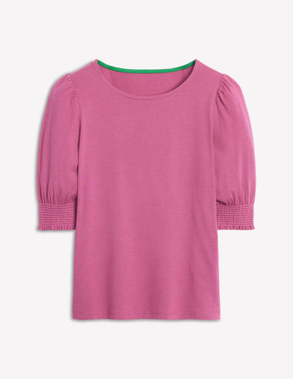 Short Sleeve Smocked Cuff Top-Purple Damson