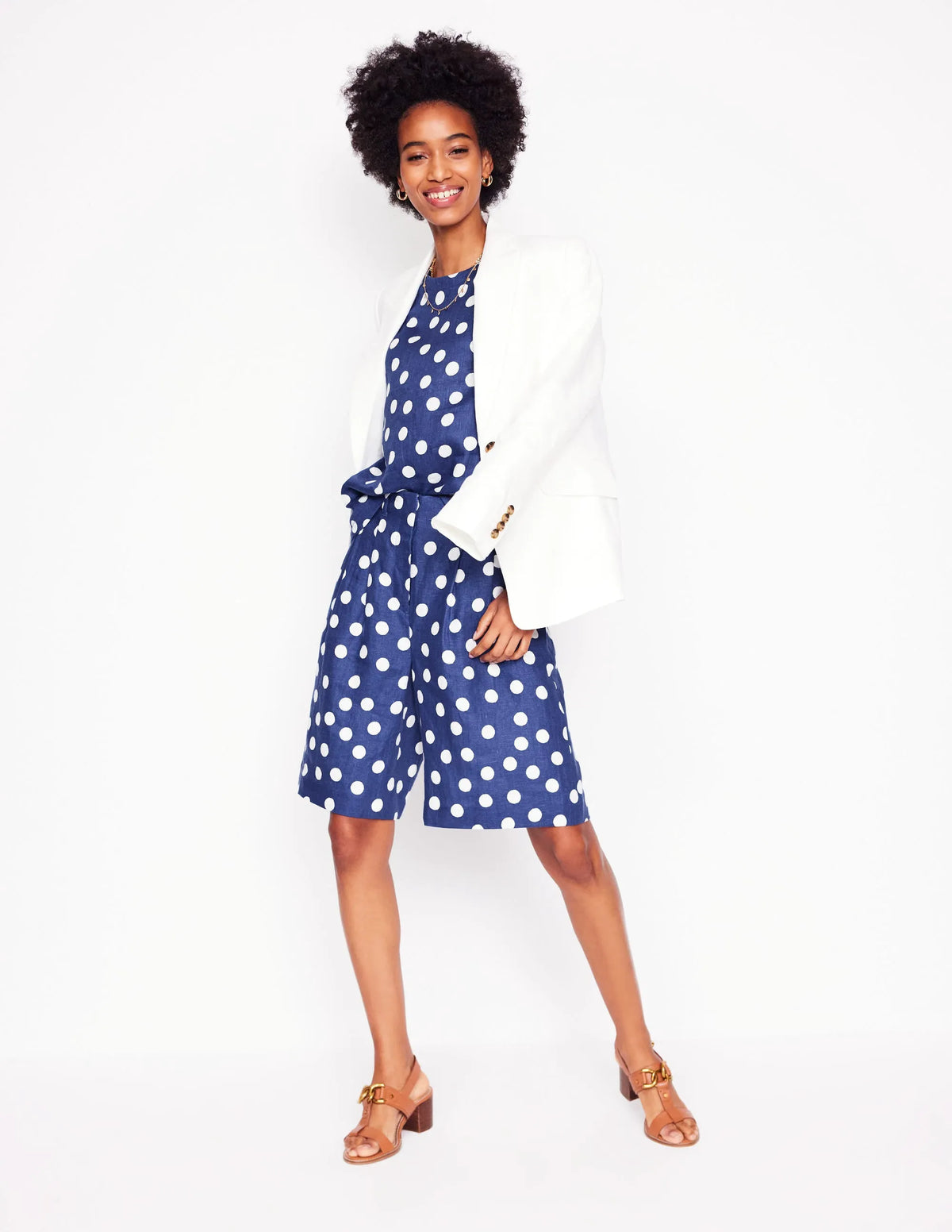 Linen Shell Top-Starboard Blue, Painted Dot