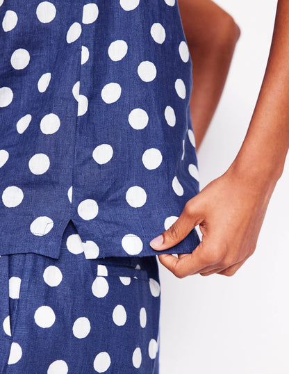 Linen Shell Top-Starboard Blue, Painted Dot