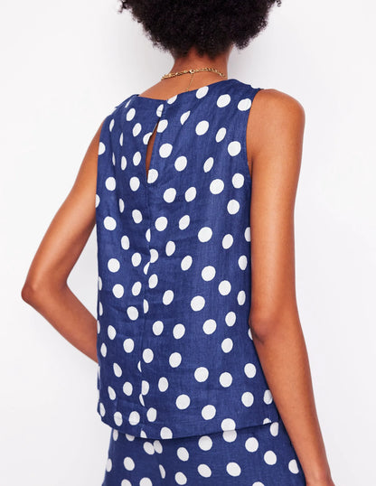 Linen Shell Top-Starboard Blue, Painted Dot