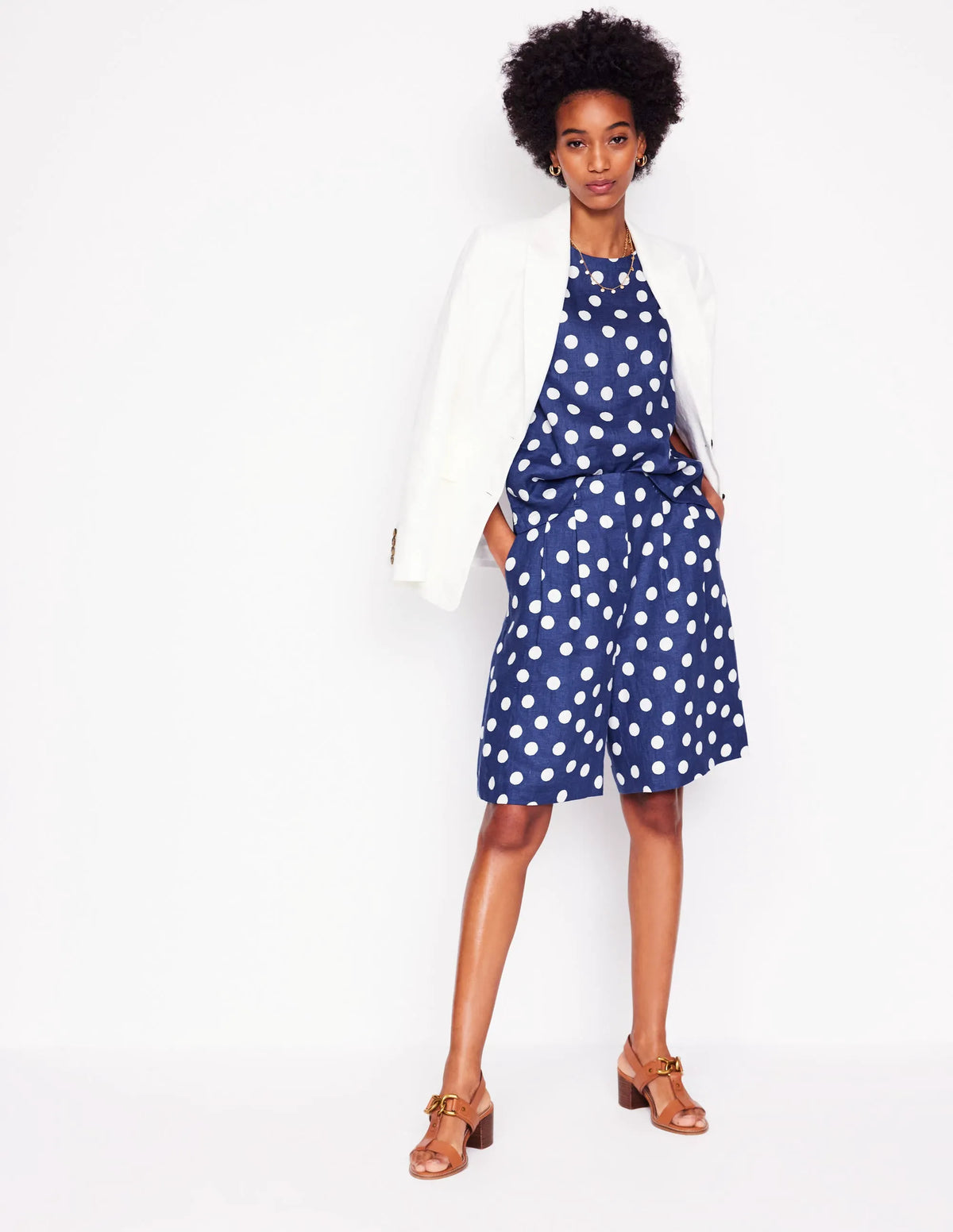 Linen Shell Top-Starboard Blue, Painted Dot
