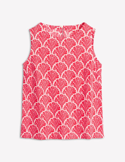 Linen Shell Top-Jam Red, Blossomy