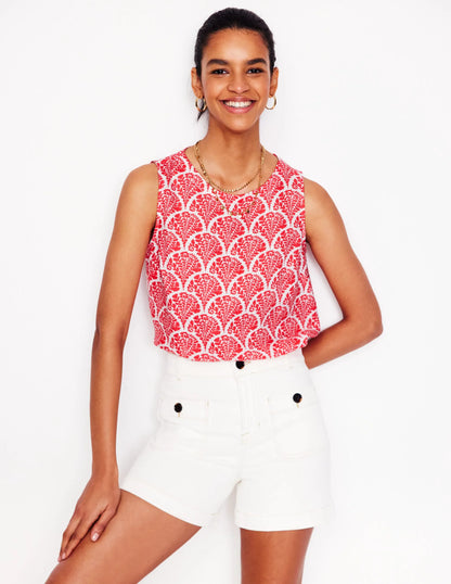 Linen Shell Top-Jam Red, Blossomy