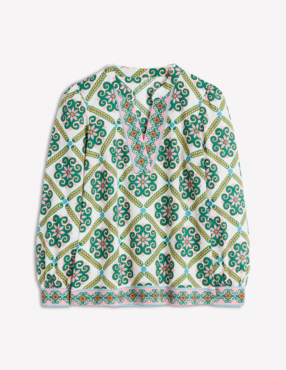 Cotton Notch Neck Top-Ivory, Baroque Tile
