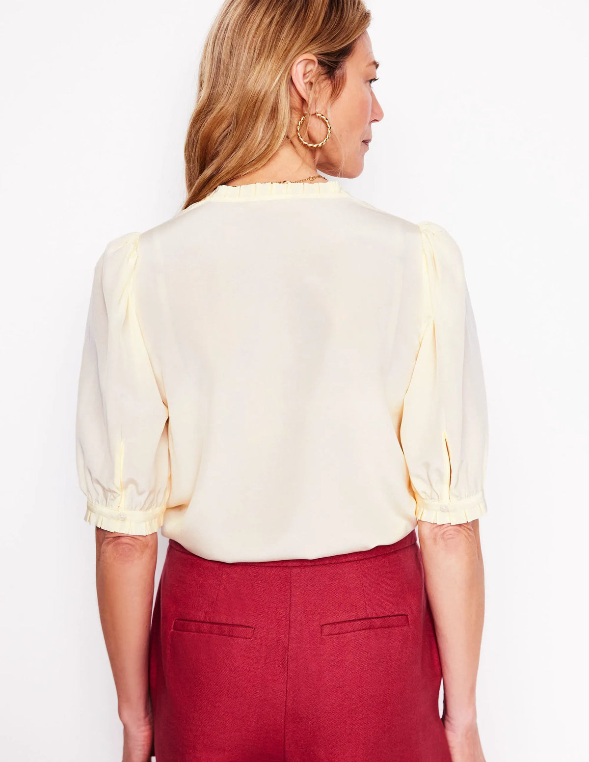Frill Detail Silk Top-Ivory