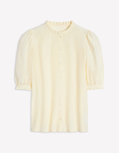 Frill Detail Silk Top-Ivory