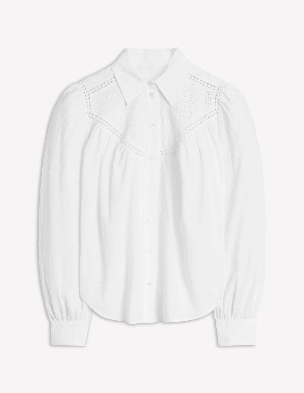 Broderie Contrast Yoke Shirt-White
