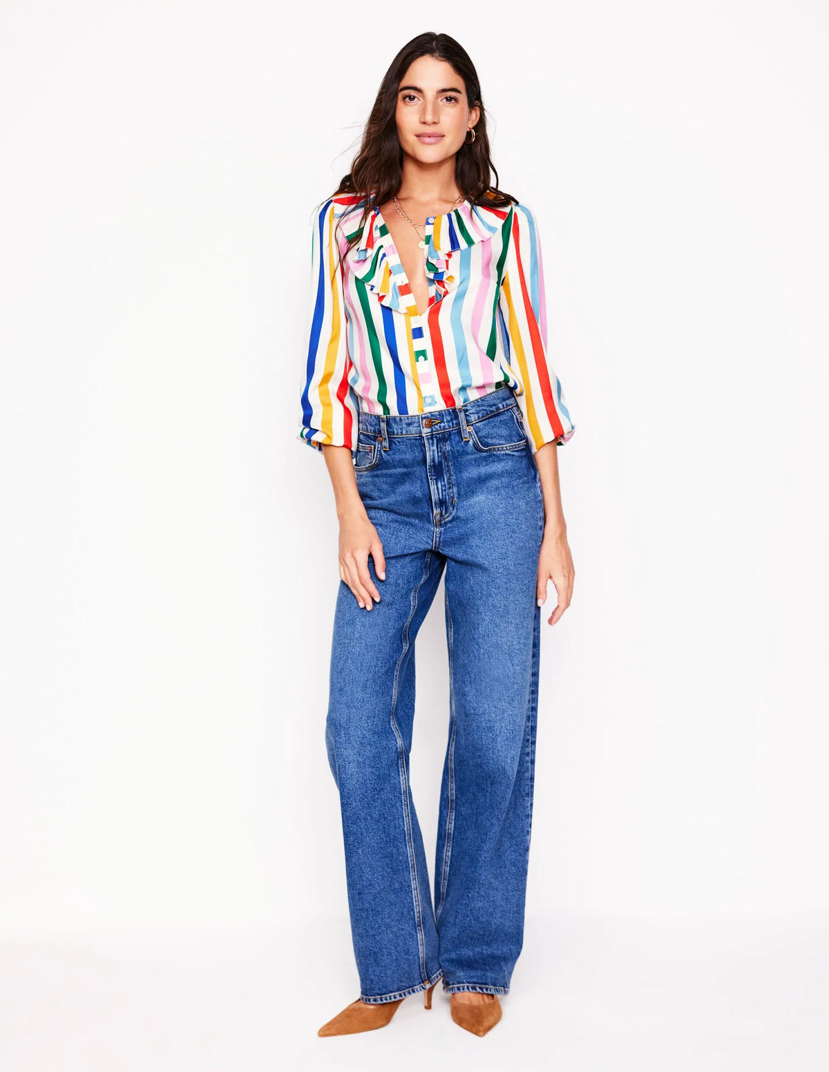 Ruffle Collar Silk Blend Top-Mauve, Strawberry Tart Rainbow