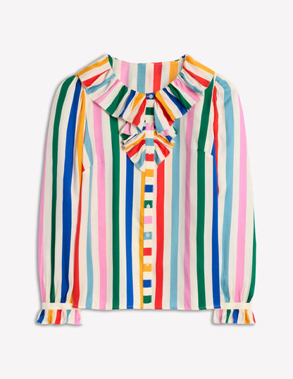 Ruffle Collar Silk Blend Top-Mauve, Strawberry Tart Rainbow