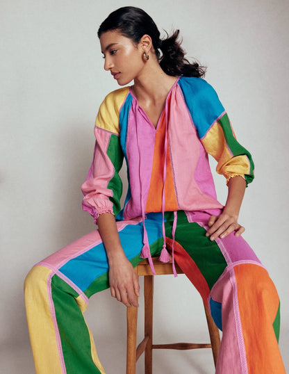 Linen Colour Block Top-Multi
