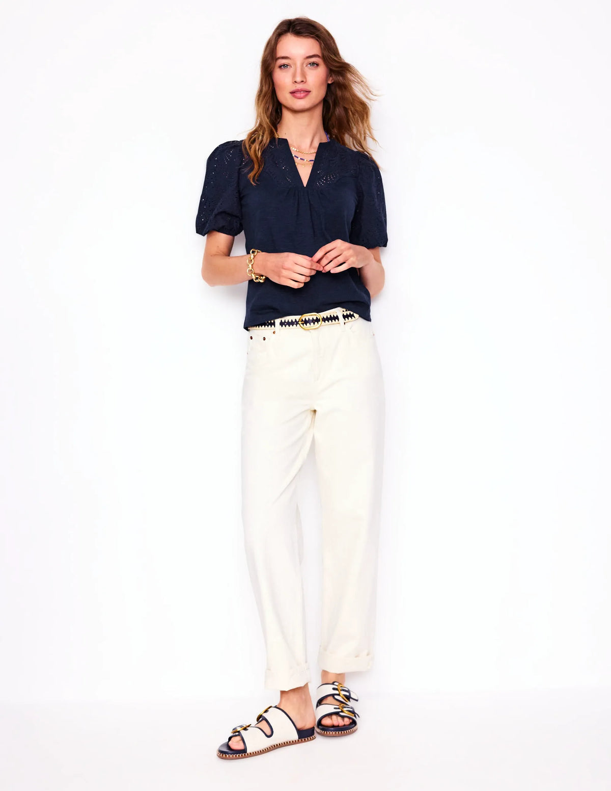 Dolly Broderie Top-Navy