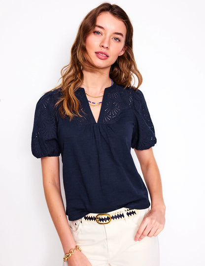 Dolly Broderie Top-Navy