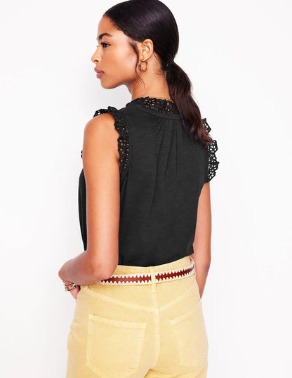 Aria Broderie Trim Vest-Black