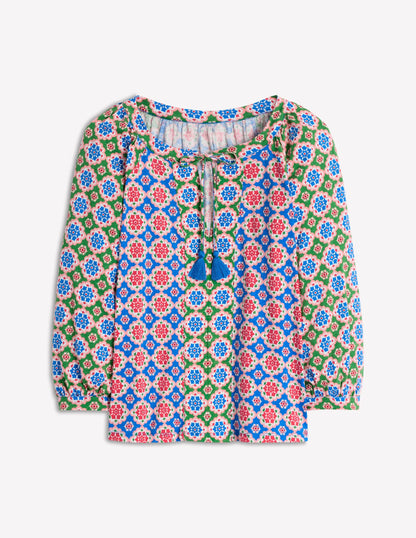 Blouson Sleeve Raglan Top-Bloom Geo