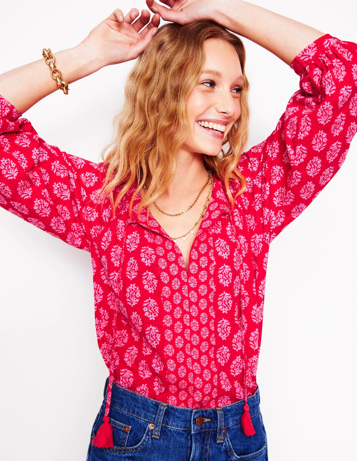 Blouson Sleeve Raglan Top-Posy Stamp