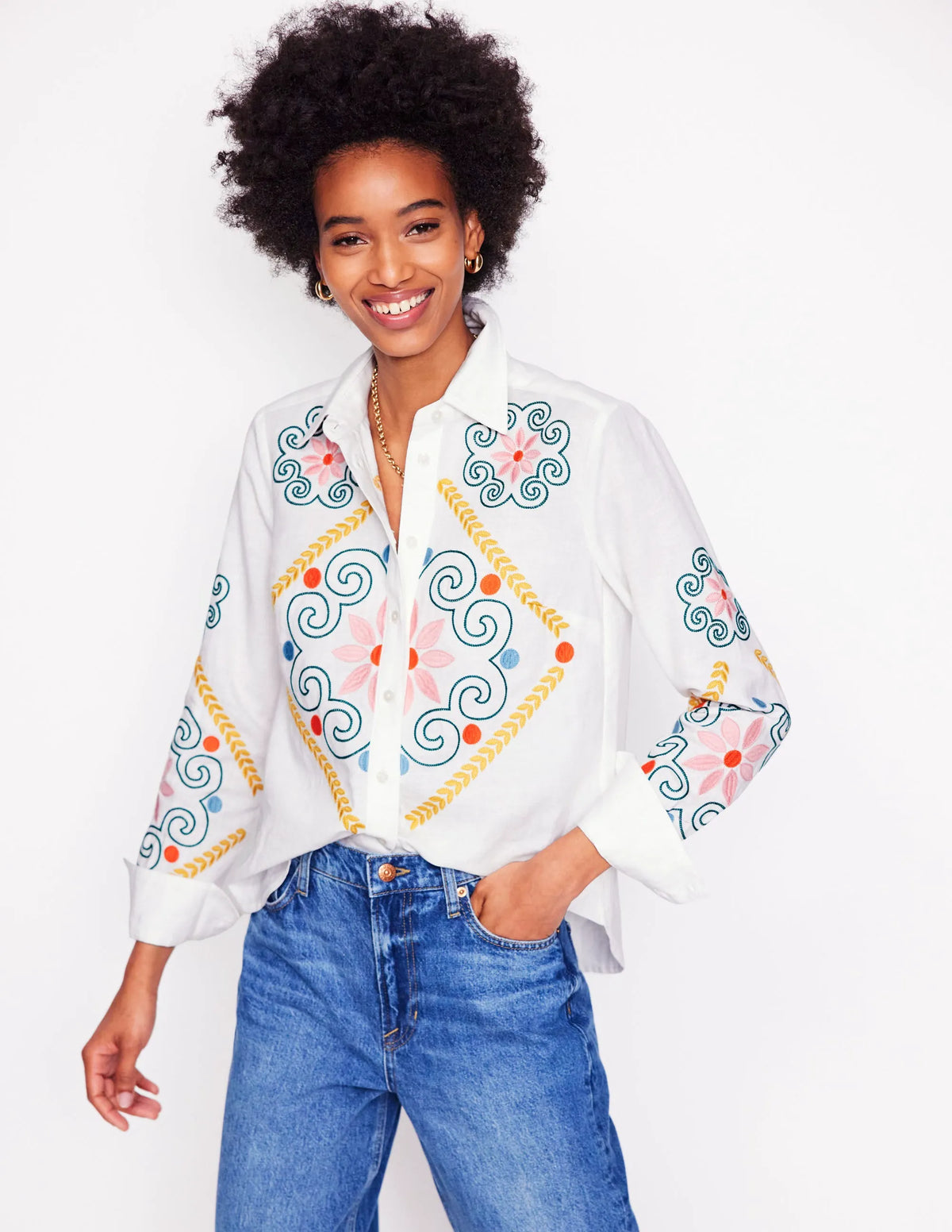 Sienna Embroidered Linen Shirt-White
