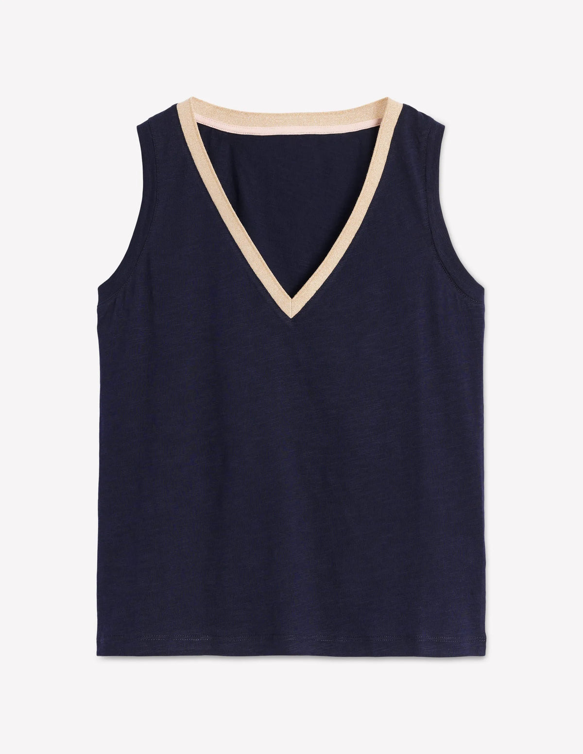 Metallic Trim V Neck Vest-Navy