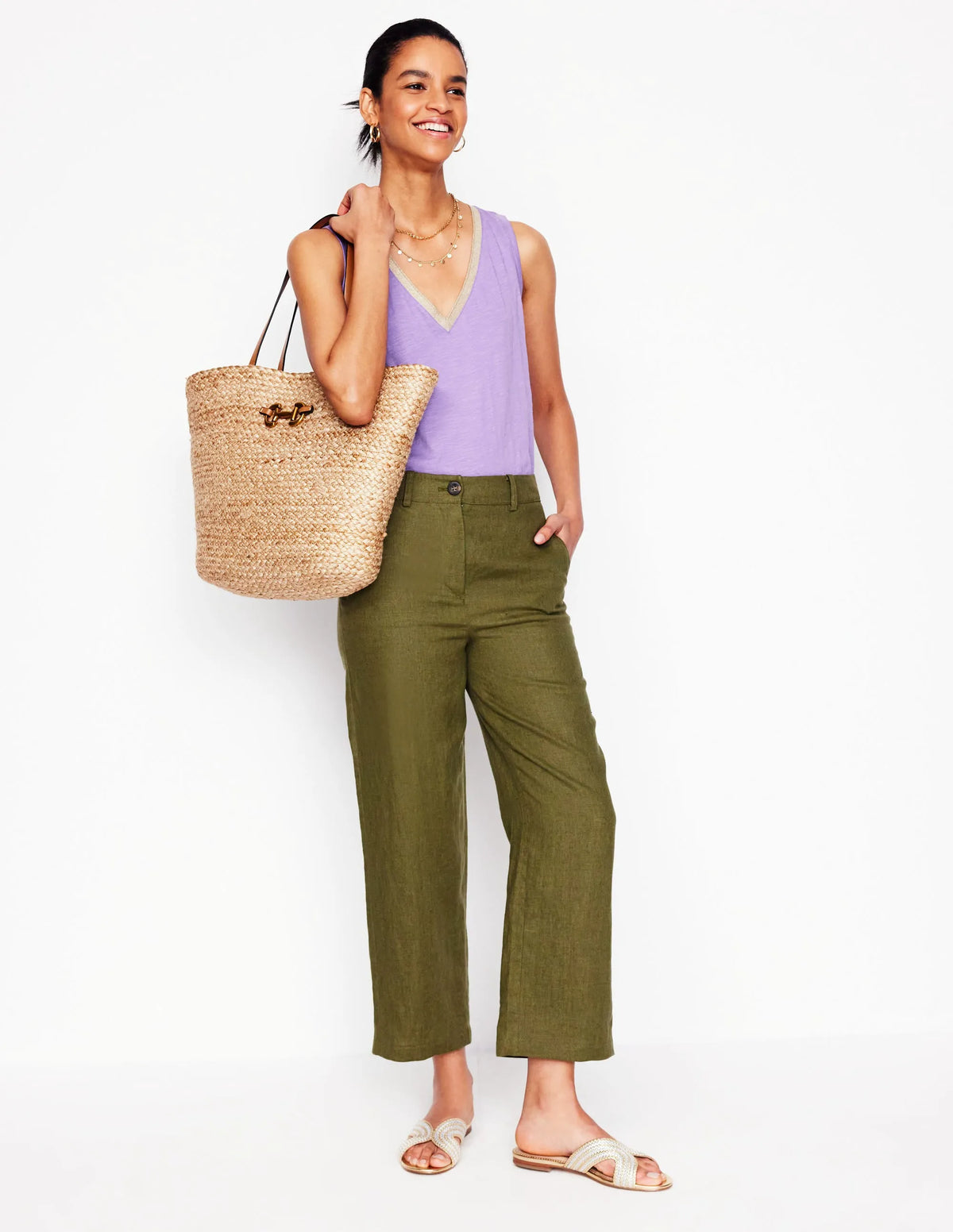 Metallic Trim V Neck Vest-Pretty Violet