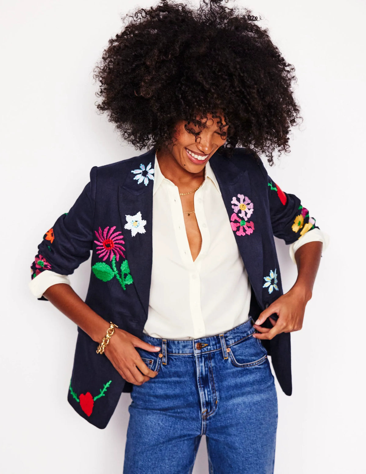 Marylebone Interest Blazer-Navy Embroidery