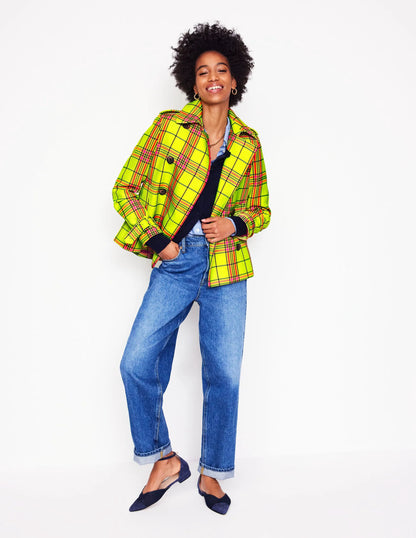 Mayfair Cropped Trench-Neon Yellow Check