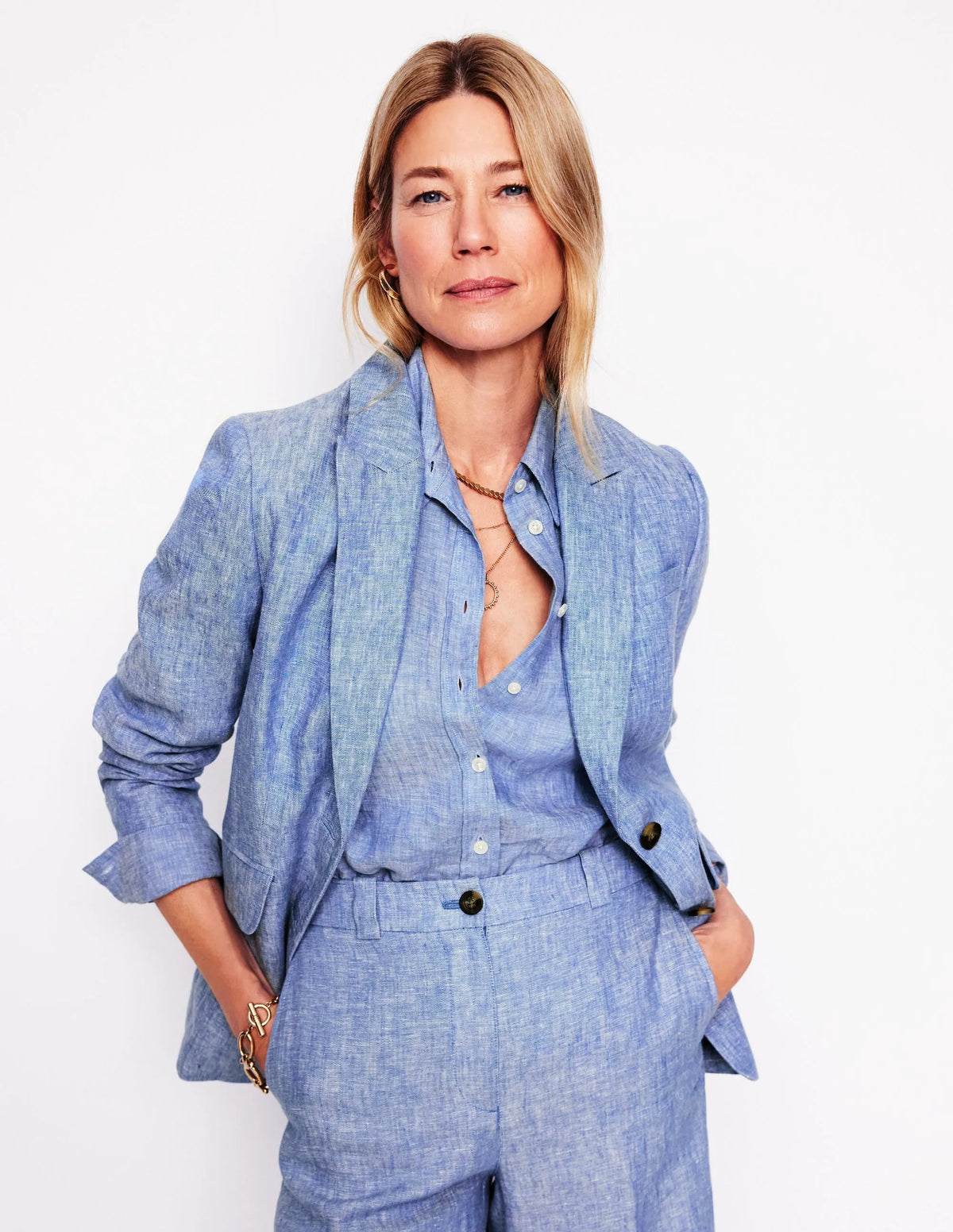 Stamford Linen Blazer-Chambray