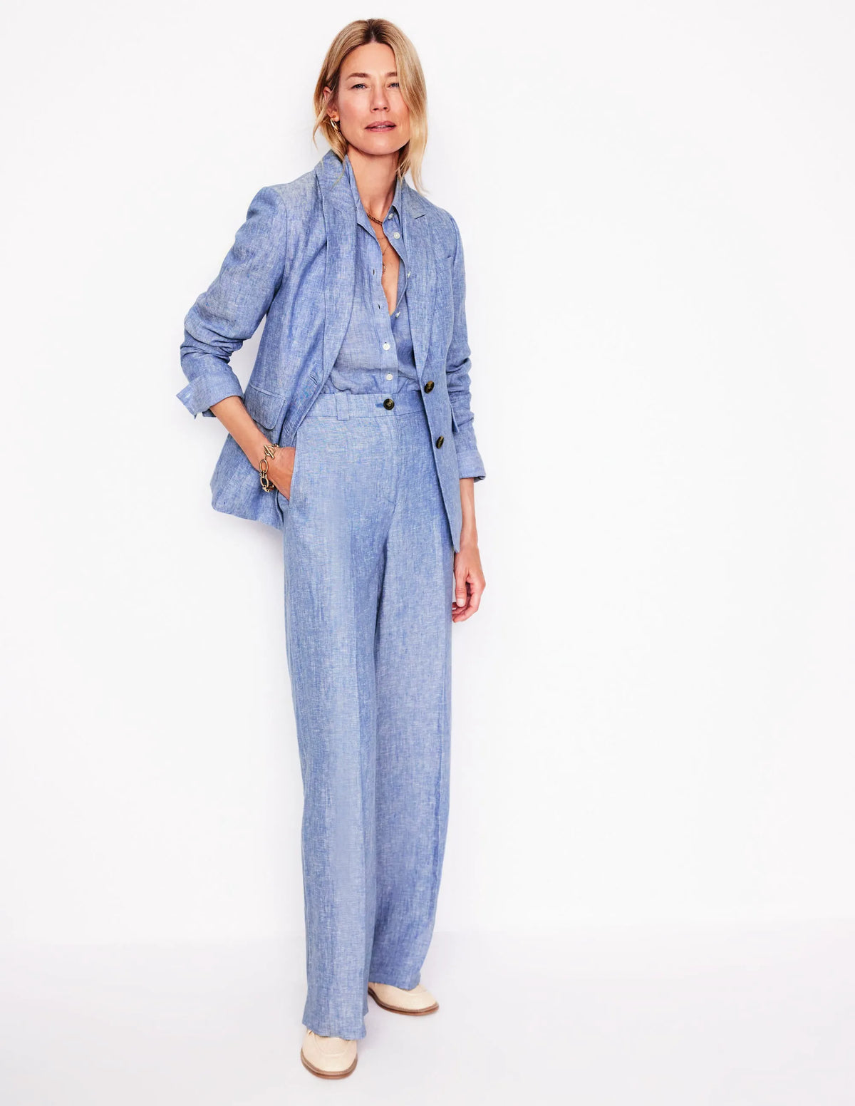 Stamford Linen Blazer-Chambray