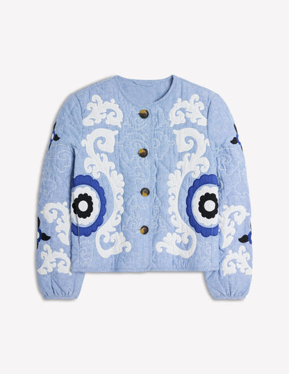 Chelsea Embroidered Jacket-Grey Blue Chambray