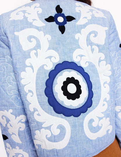 Chelsea Embroidered Jacket-Grey Blue Chambray