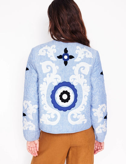 Chelsea Embroidered Jacket-Grey Blue Chambray