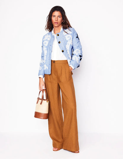 Chelsea Embroidered Jacket-Grey Blue Chambray