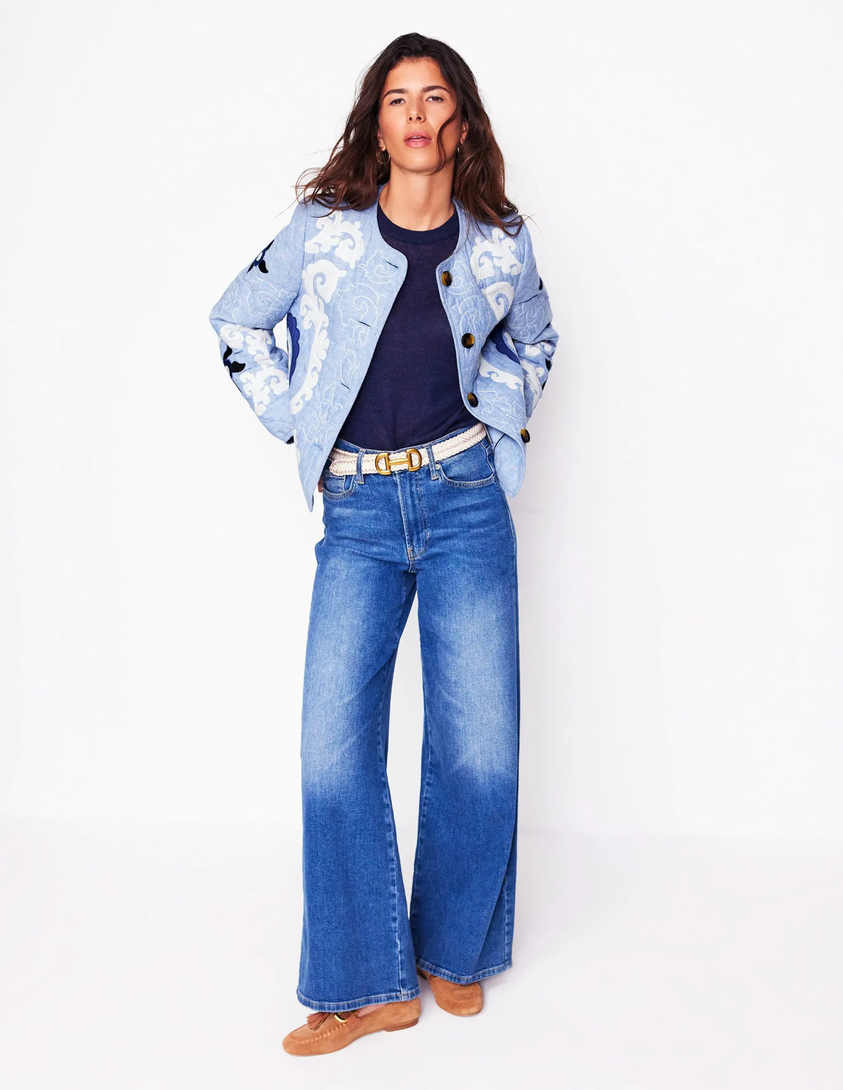 Chelsea Embroidered Jacket-Grey Blue Chambray