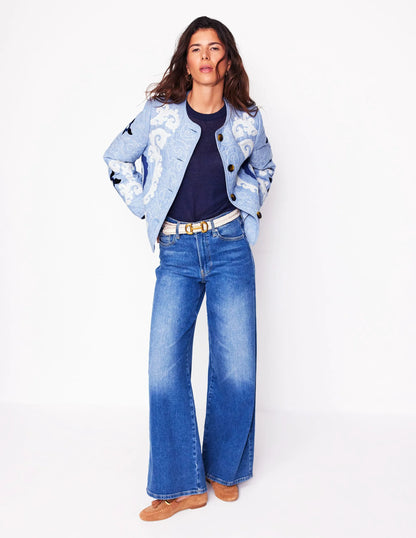 Chelsea Embroidered Jacket-Grey Blue Chambray
