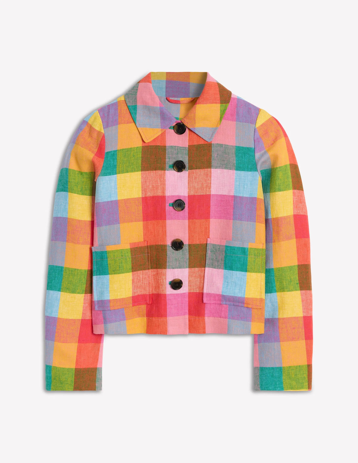 Knightsbridge Linen Jacket-Rainbow Multigingham