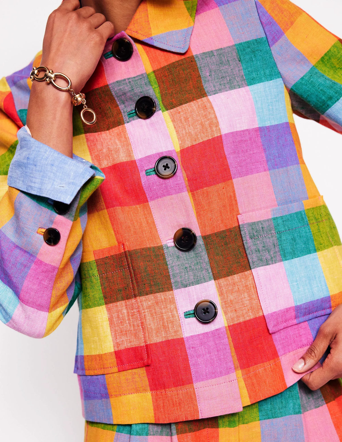 Knightsbridge Linen Jacket-Rainbow Multigingham