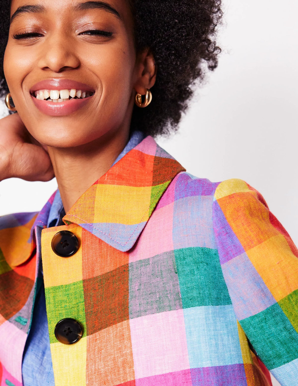 Knightsbridge Linen Jacket-Rainbow Multigingham