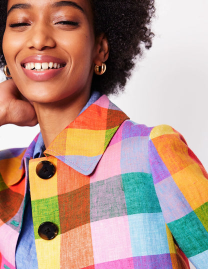 Knightsbridge Linen Jacket-Rainbow Multigingham