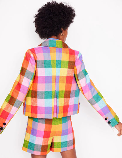 Knightsbridge Linen Jacket-Rainbow Multigingham