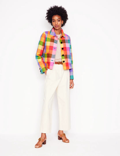 Knightsbridge Linen Jacket-Rainbow Multigingham