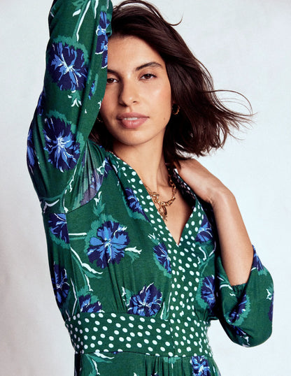 Lily Long Sleeve Midi Dress-Emerald, Delicate Carnation