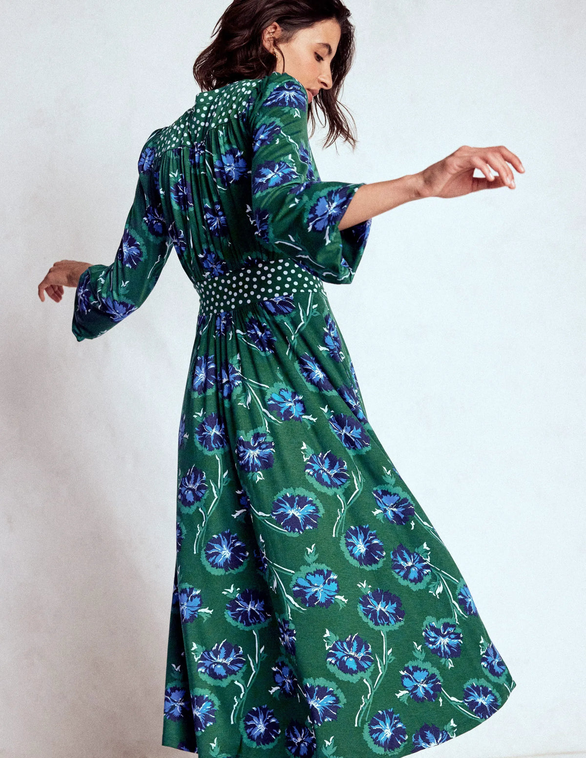 Lily Long Sleeve Midi Dress-Emerald, Delicate Carnation