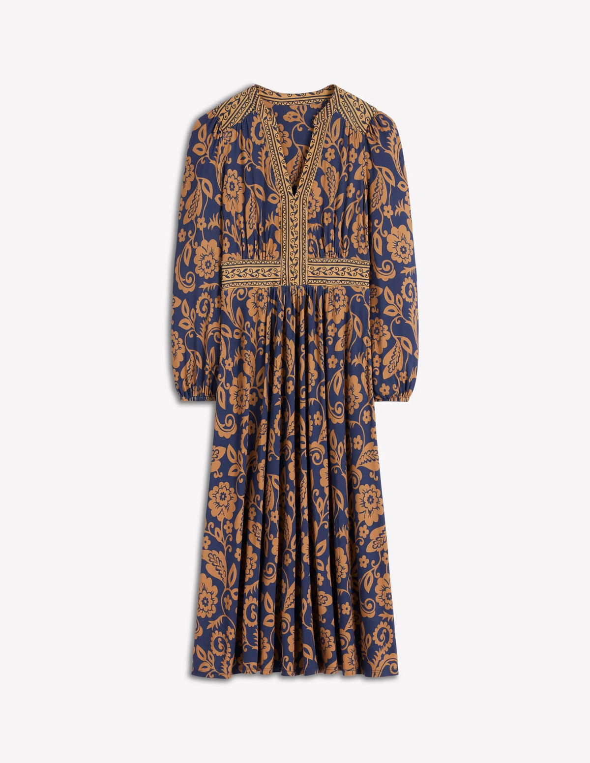 Lily Long Sleeve Midi Dress-French Navy, Ornate Flora