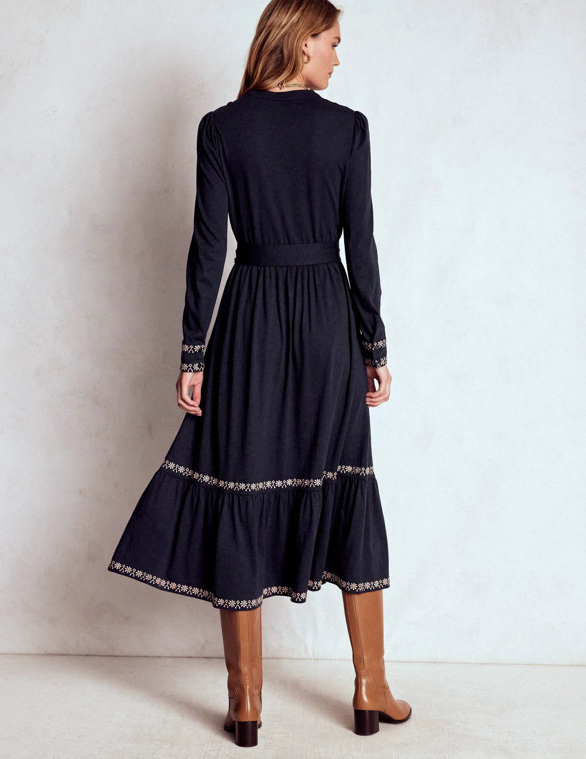 Edwina Jersey Shirt Dress-Navy