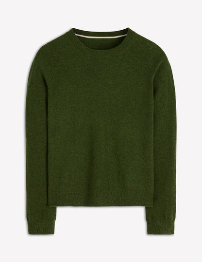 Eva Cashmere Crew Neck Sweater-Leaf Green Melange