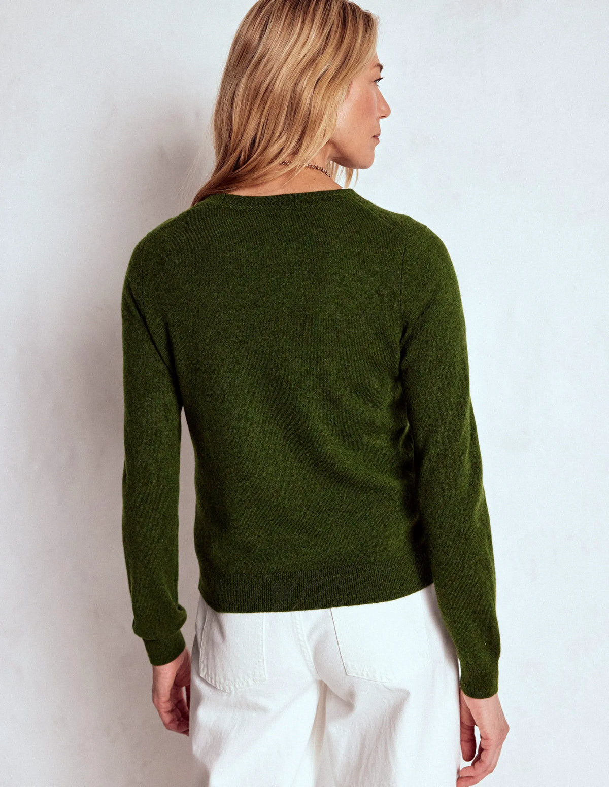 Eva Cashmere Crew Neck Sweater-Leaf Green Melange
