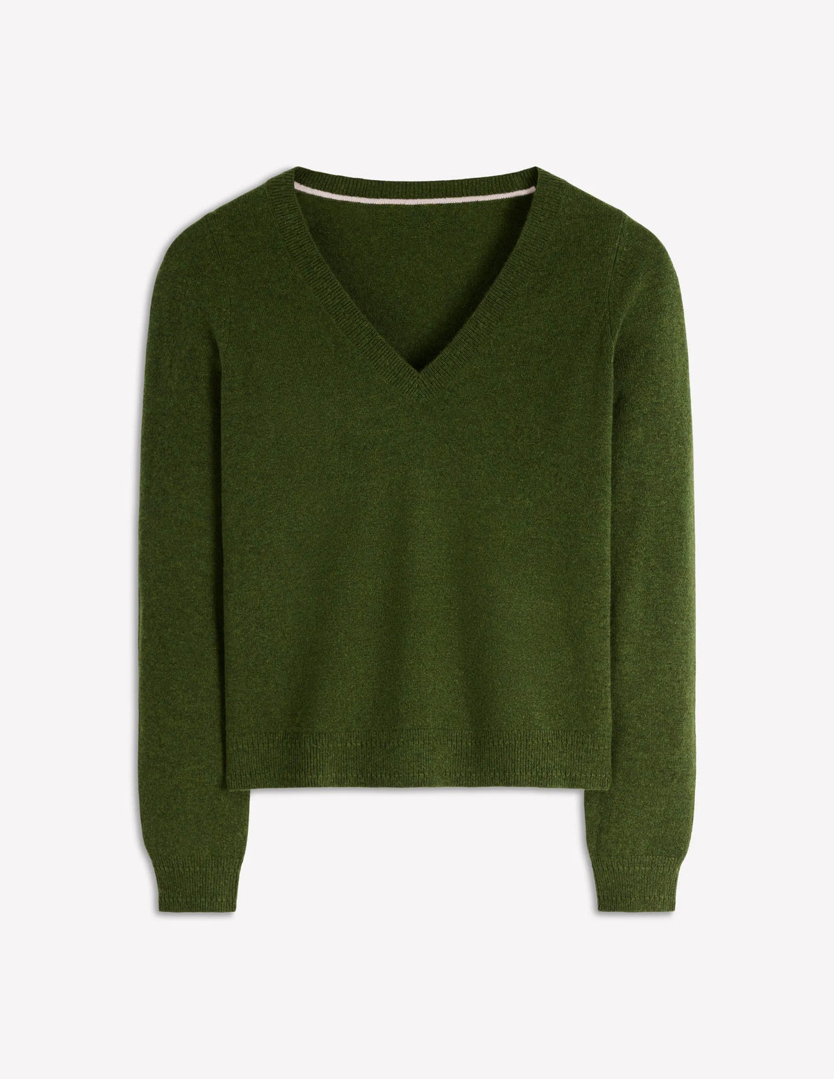 Eva Cashmere V-Neck Sweater-Leaf Green Melange