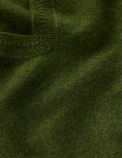 Eva Cashmere V-Neck Sweater-Leaf Green Melange