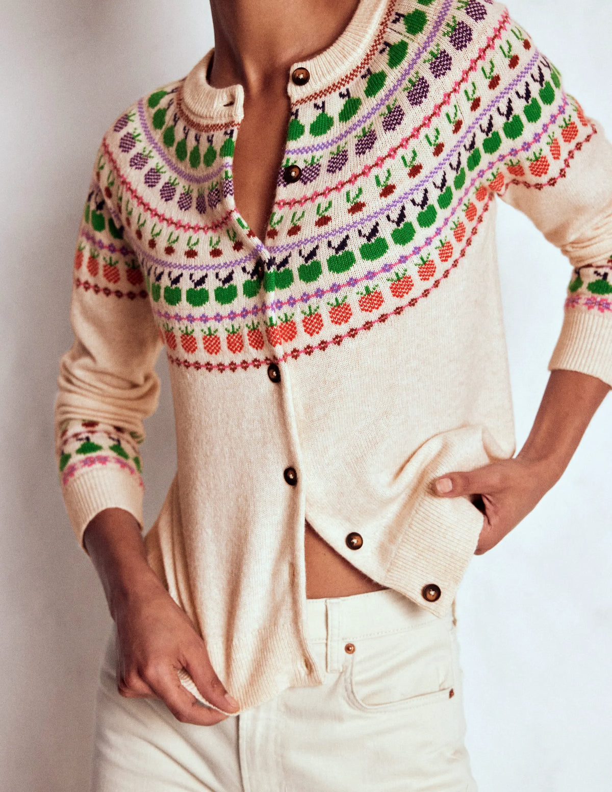 Edie Fair Isle Cardigan-Ecru Marl, Fruit