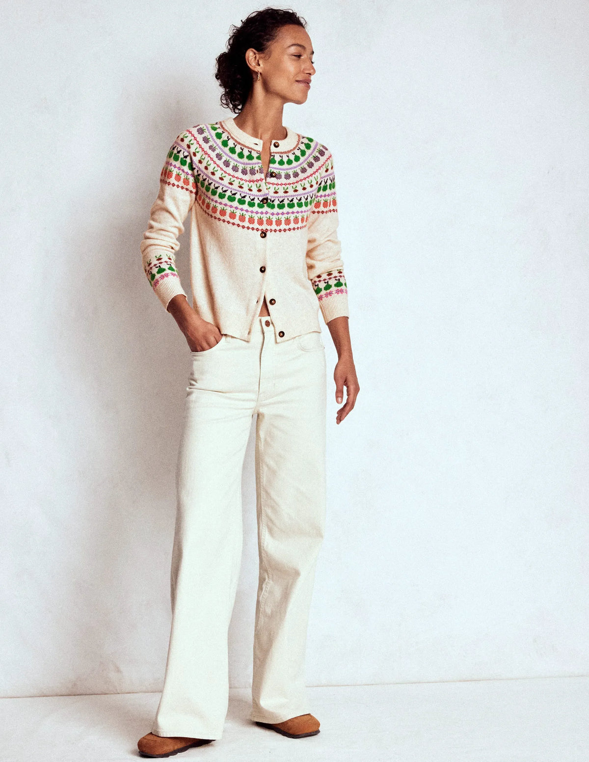 Edie Fair Isle Cardigan-Ecru Marl, Fruit
