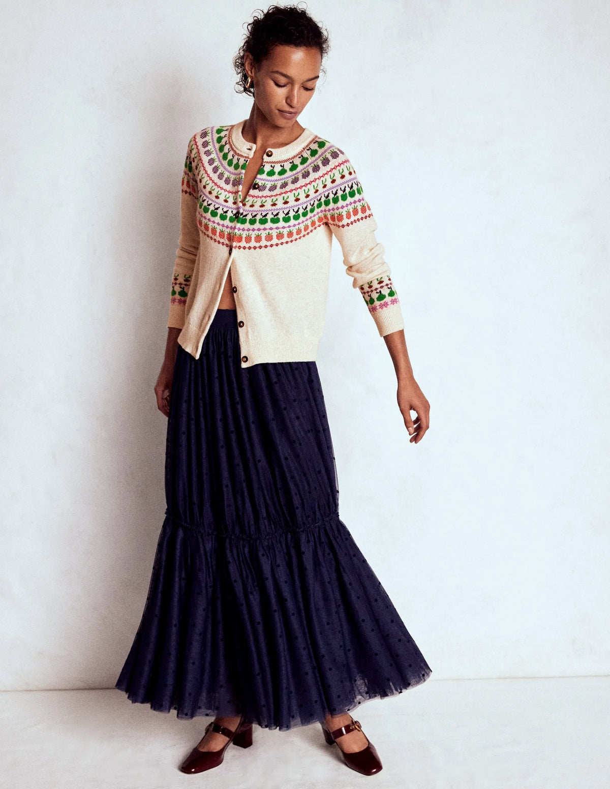 Edie Fair Isle Cardigan-Ecru Marl, Fruit